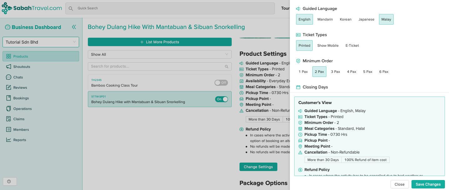 Step 1. Select Product Setting