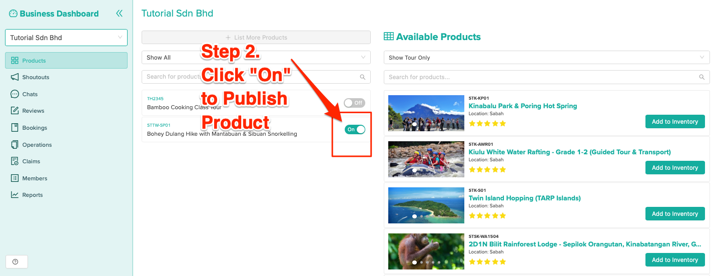 Step 1. Turn Product "ON"