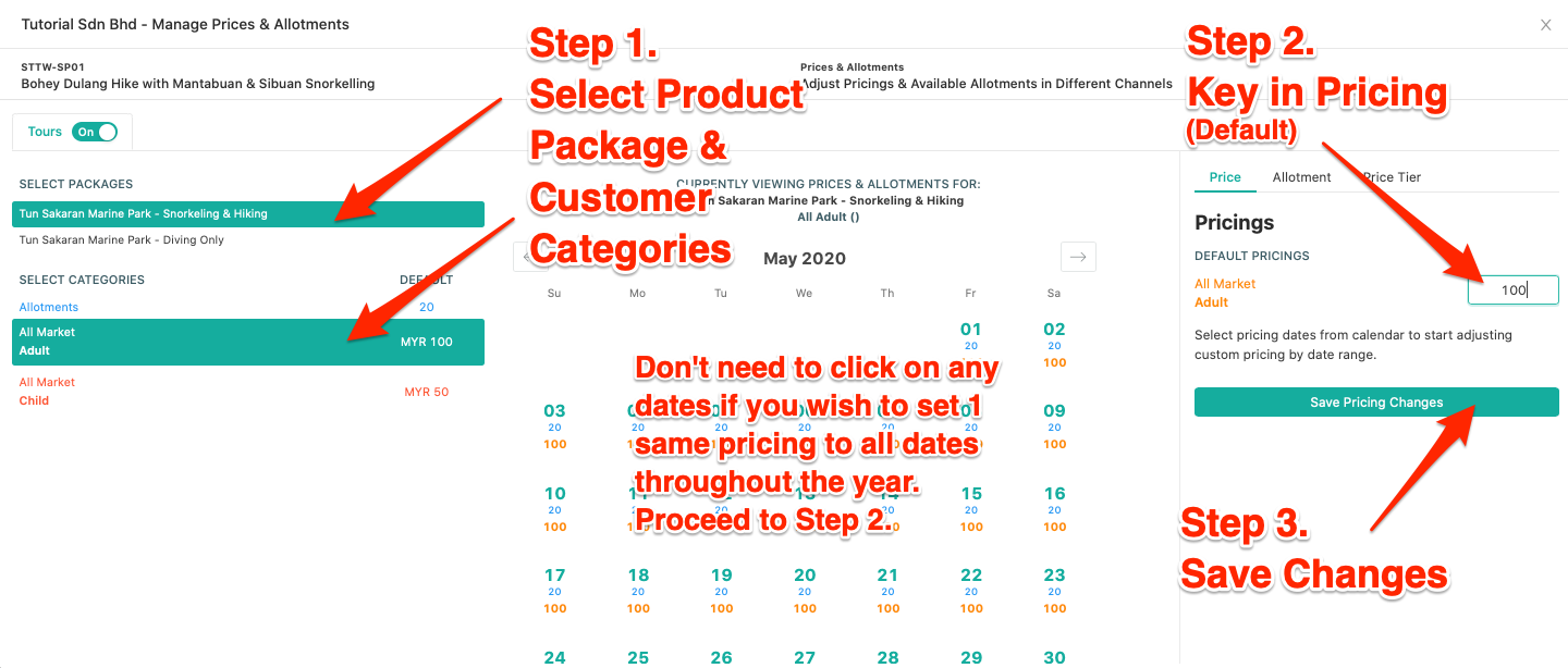 Set Default&Custom Pricing - All Dates