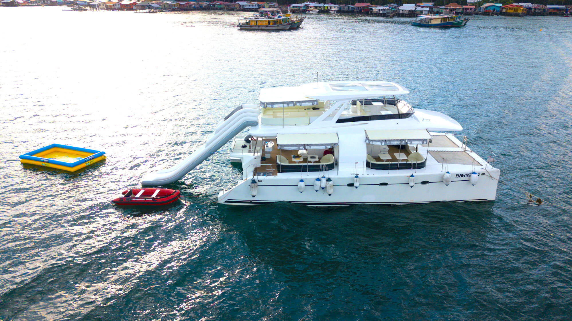 Party Boat features a luxury yacht with numerous fun water activities, lunch and party music